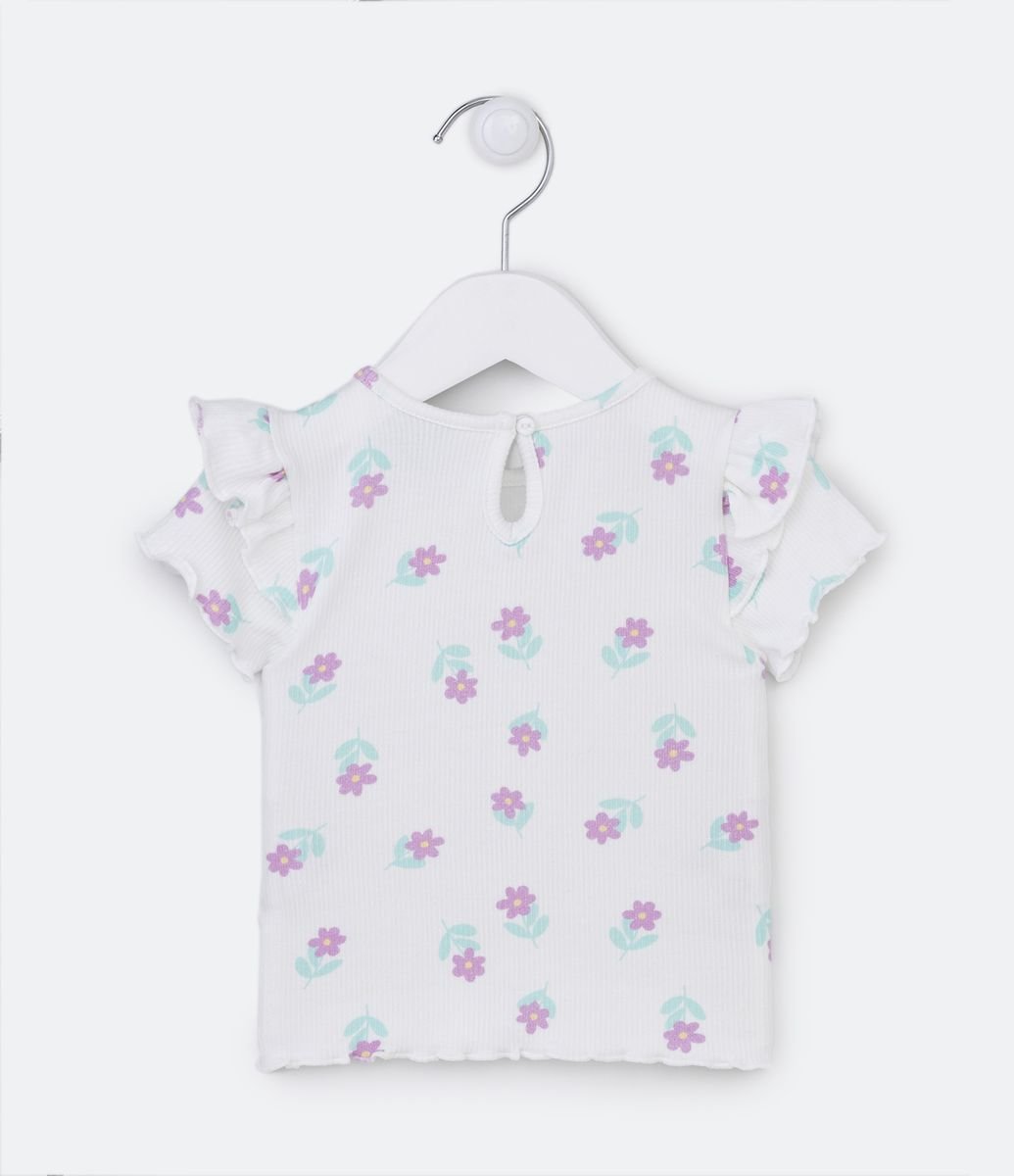 Blusa Infantil Canelada com Babados e Estampa de Frutinhas - Tam 1 a 5 Anos  Branco Neve