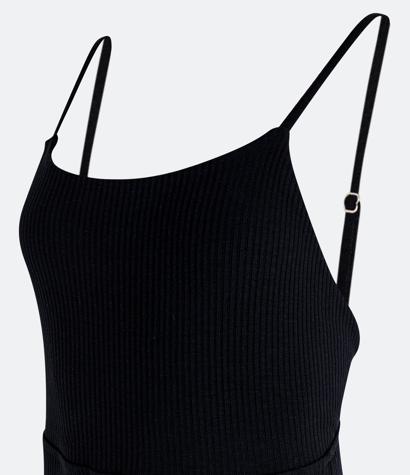 Vestido New Midi Canelado com Fenda Lateral Preto 2