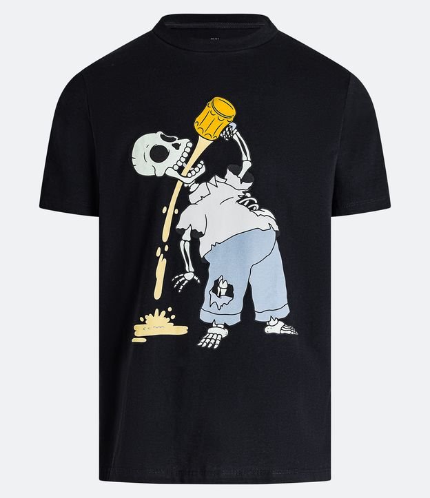 Camiseta Comfort com Estampa Homer Esqueleto Cervejeiro Brilha no Escuro Preto 5