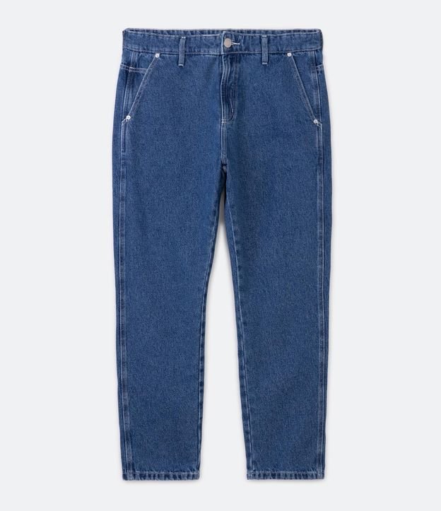 Calça Loose Jeans com Bolsos Faca Azul Médio 5