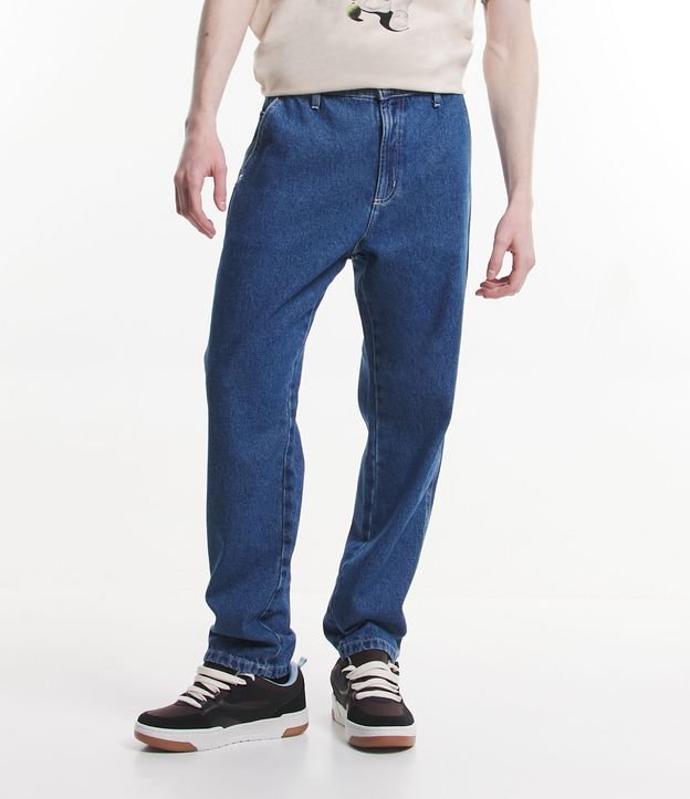 Calça Loose Jeans com Bolsos Faca Azul Médio 2