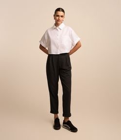 Calça Jogger em Moletom Risca de Giz com Cós Alfaiatado