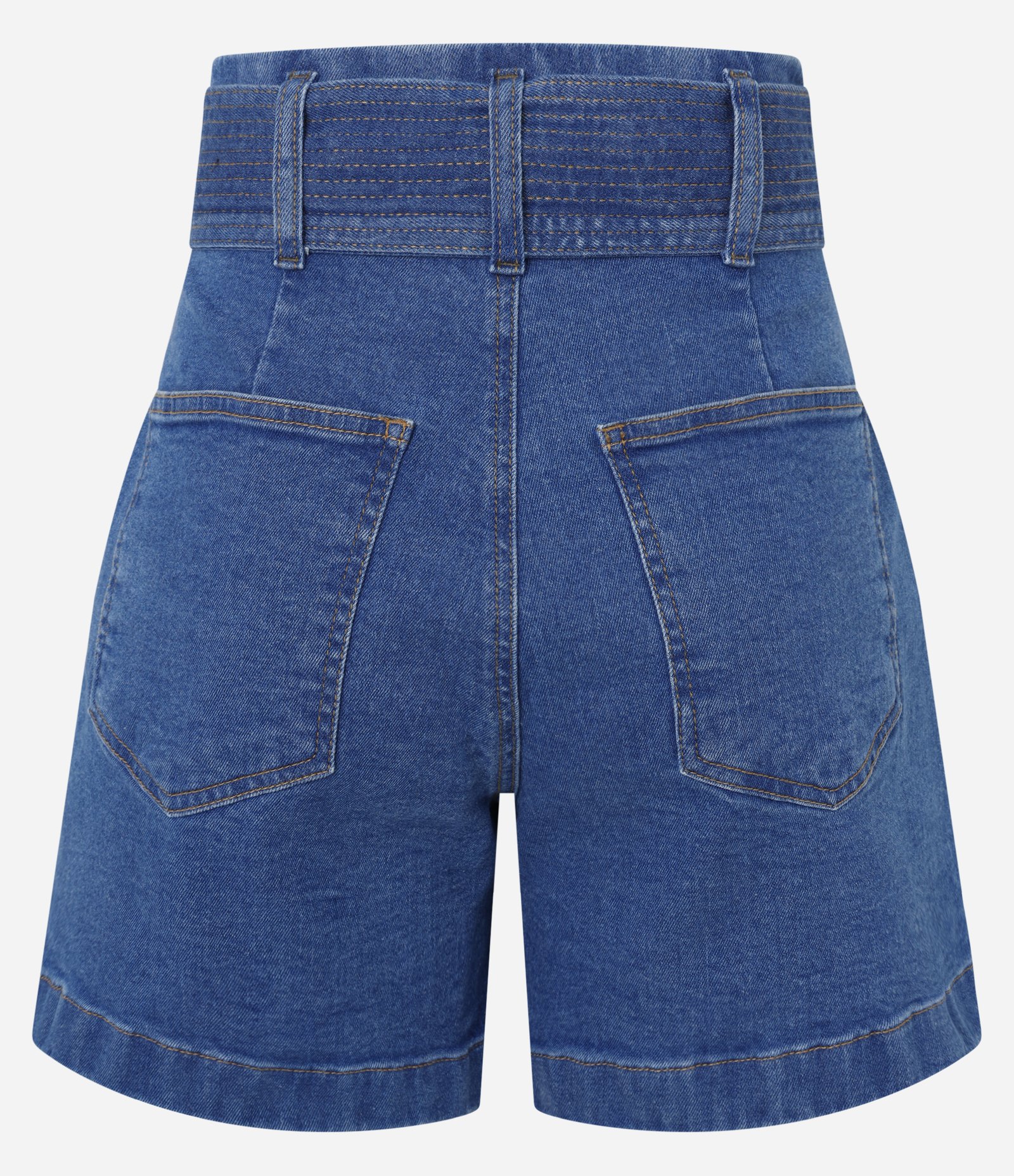 Short Cintura Alta em Jeans com Cinto de Tecido Pespontado Azul 6