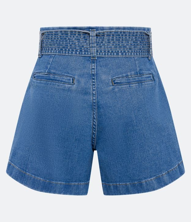 Short Cintura Alta em Jeans com Cinto de Tecido Pespontado Azul 6