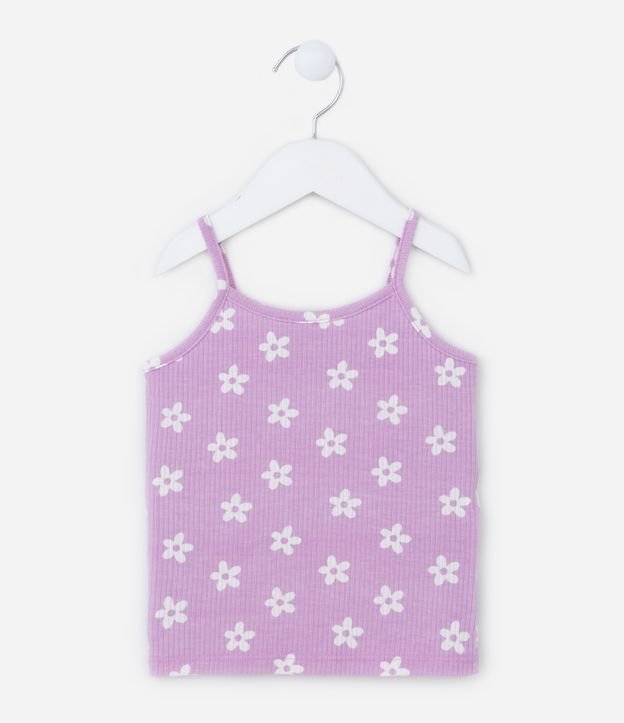 Blusa Regata Infantil Canelada com Estampa de Margaridas - Tam 1 a 5 anos