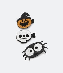 Kit 03 Presilhas de Cabelo Infantis Tema Halloween com Glitter - Tam U