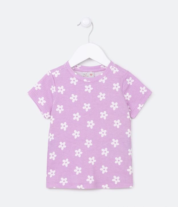Blusa Infantil Canelada com Estampa de Margaridas - Tam 1 a 5 anos