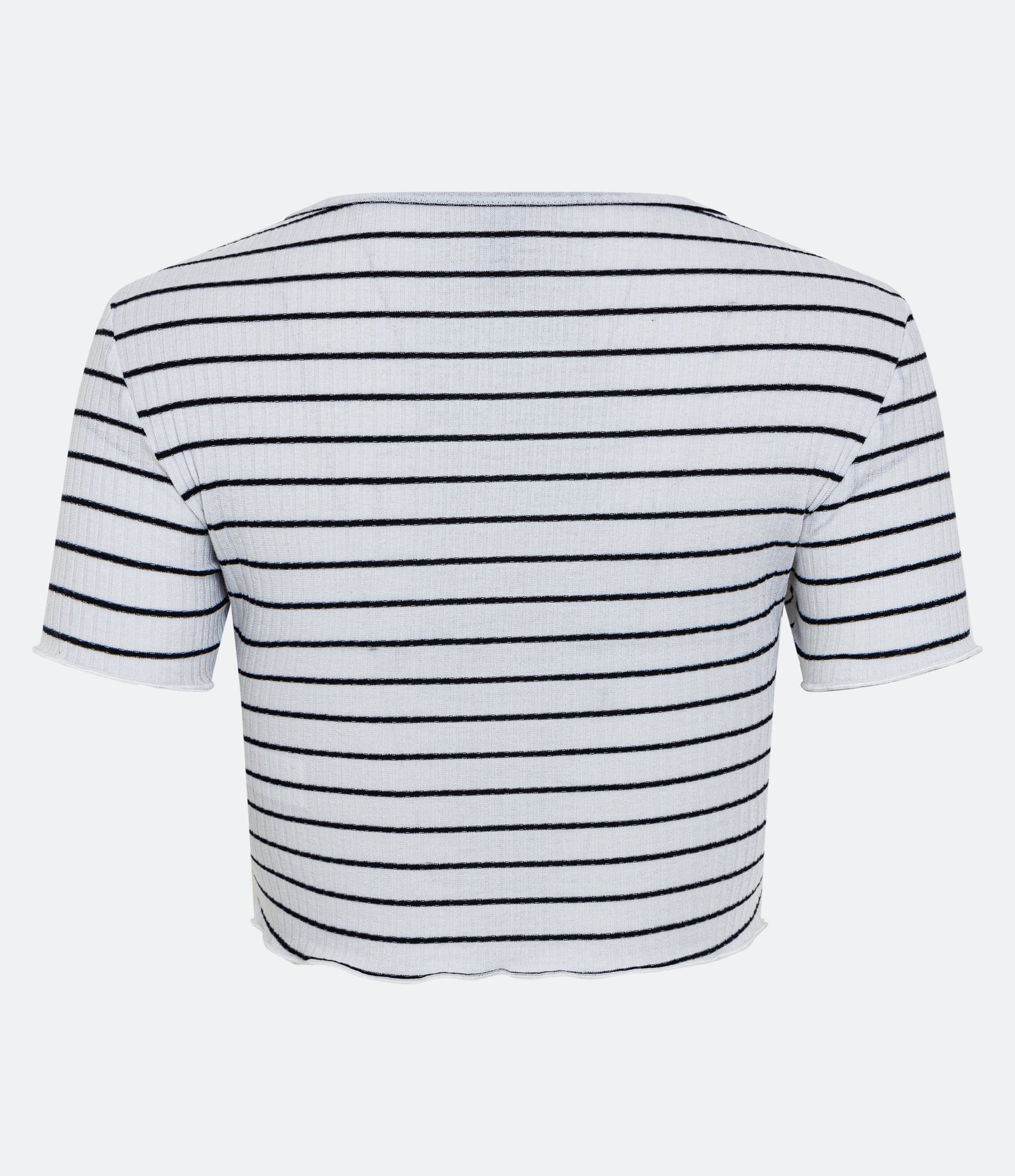 Blusinha Cropped em Ribana Listrada Canelada com Manga Curta Branco Neve 3