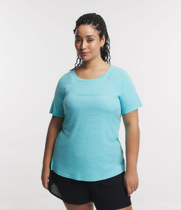 Camiseta Alongada em Poliamida com Gola Redonda Curve & Plus Size Azul 1