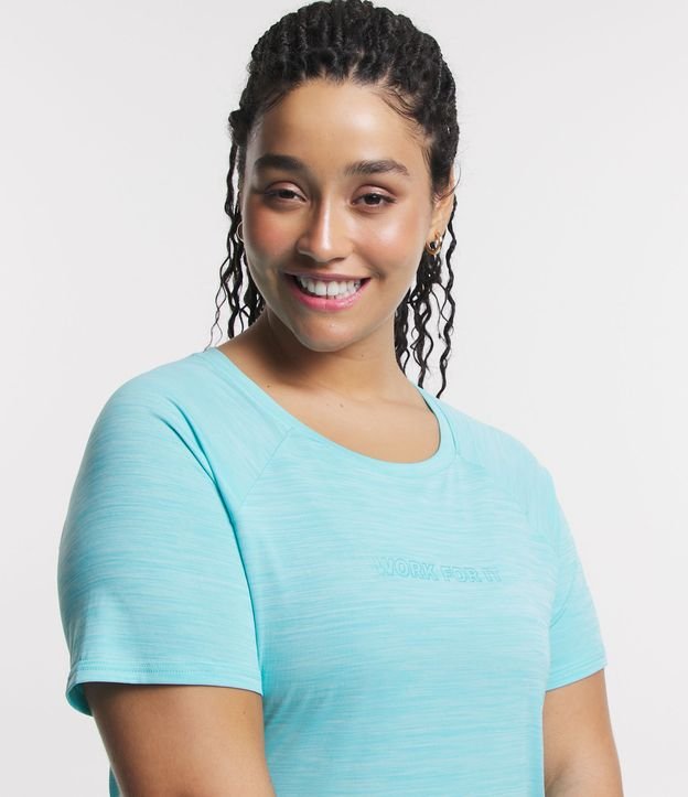 Camiseta Alongada em Poliamida com Gola Redonda Curve & Plus Size Azul 4