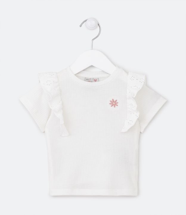 Blusa Infantil Canelada com Babados e Estampa de Frutinhas - Tam 1 a 5 Anos  Branco Neve