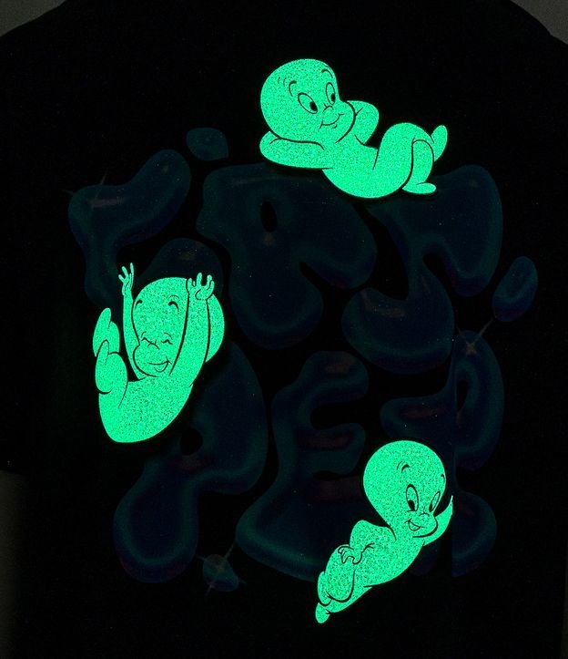Camiseta Relaxed com Estampa Casper e Grafite Brilha no Escuro Preto 8