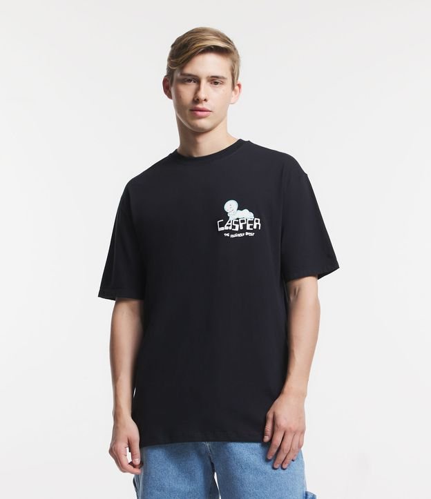 Camiseta Relaxed com Estampa Casper e Grafite Brilha no Escuro Preto 1