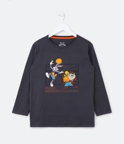 Camiseta Infantil com Estampa Basquete Pernalonga Piu-Piu e Taz Looney Tunes - Tam 5 a 14 Anos