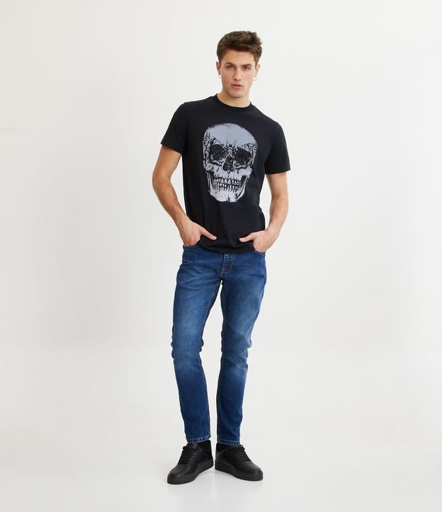 Calça Skinny em Jeans com Bolsos Azul Escuro 1