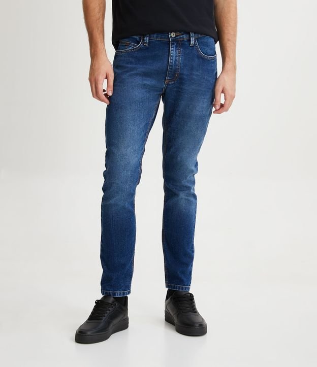 Calça Skinny Jeans com Bolsos Azul Escuro 2