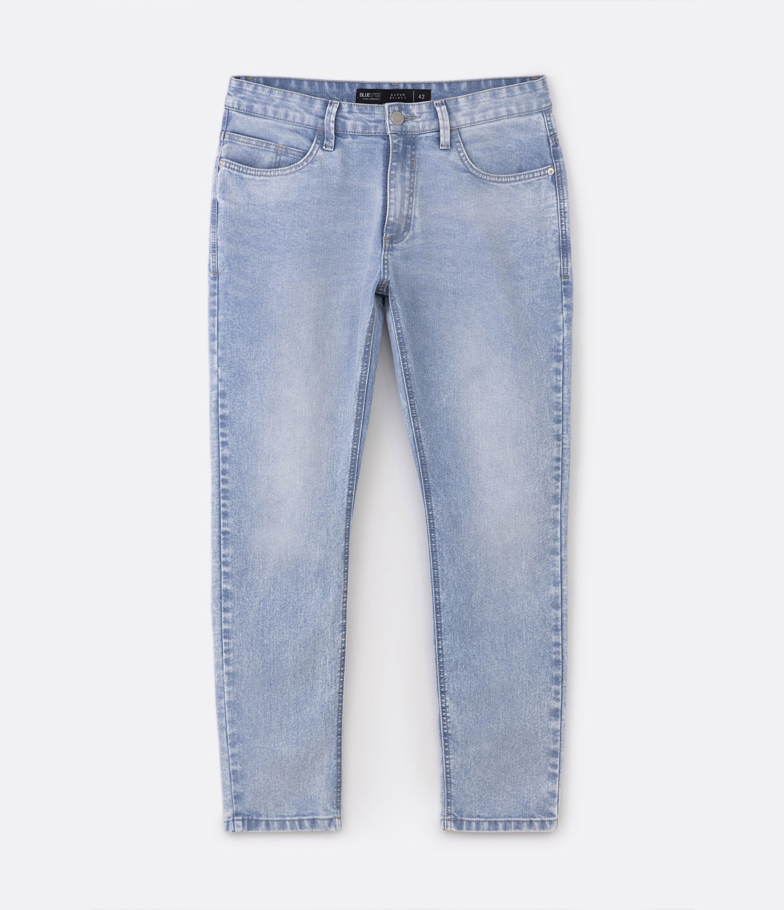 Calça Skinny Jeans com Bolsos Azul Claro 5