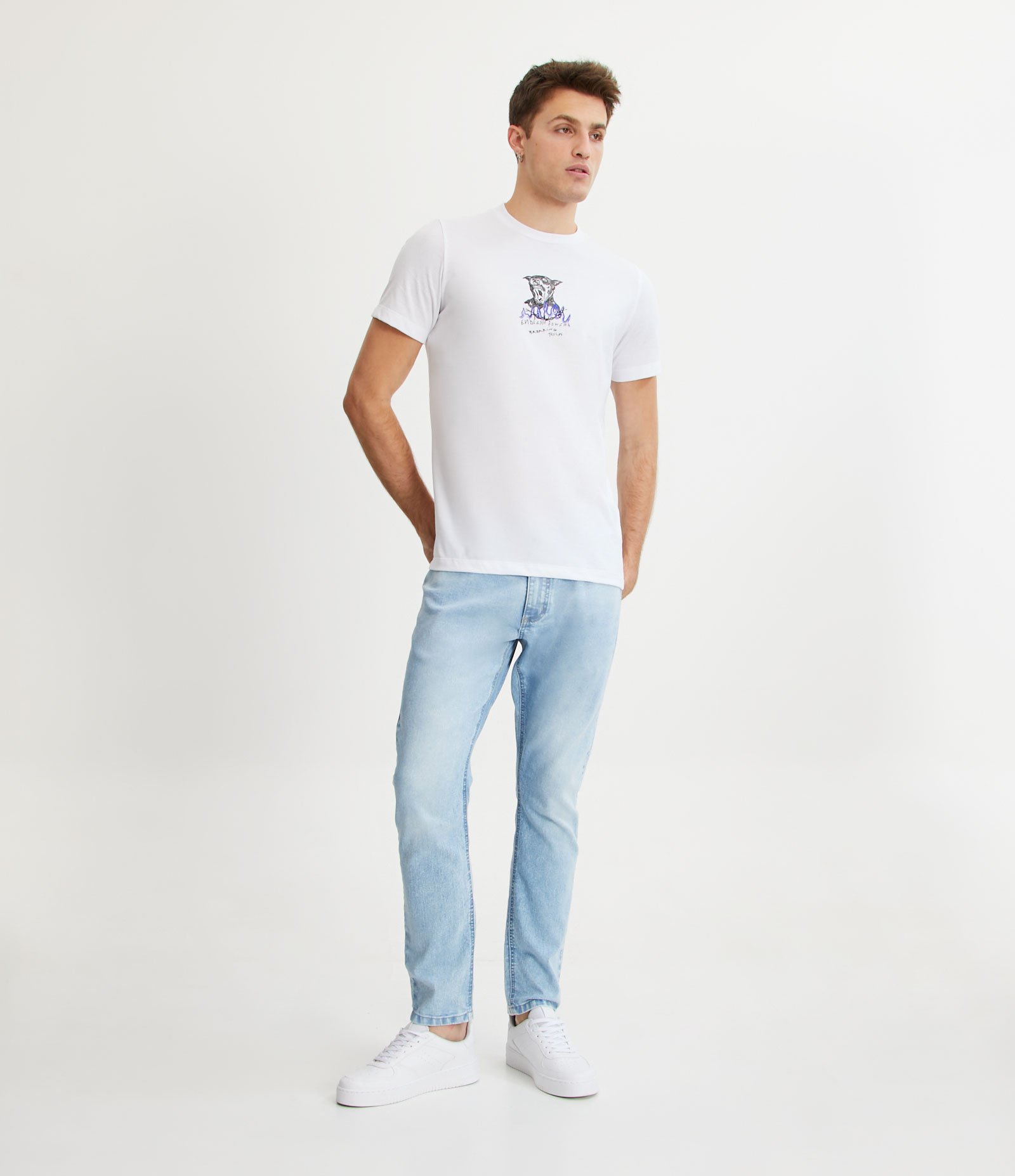 Calça Skinny Jeans com Bolsos Azul Claro 1