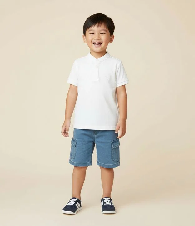 Camiseta Manga Curta Infantil com Bordado no Peito - Tam 1 a 5 anos