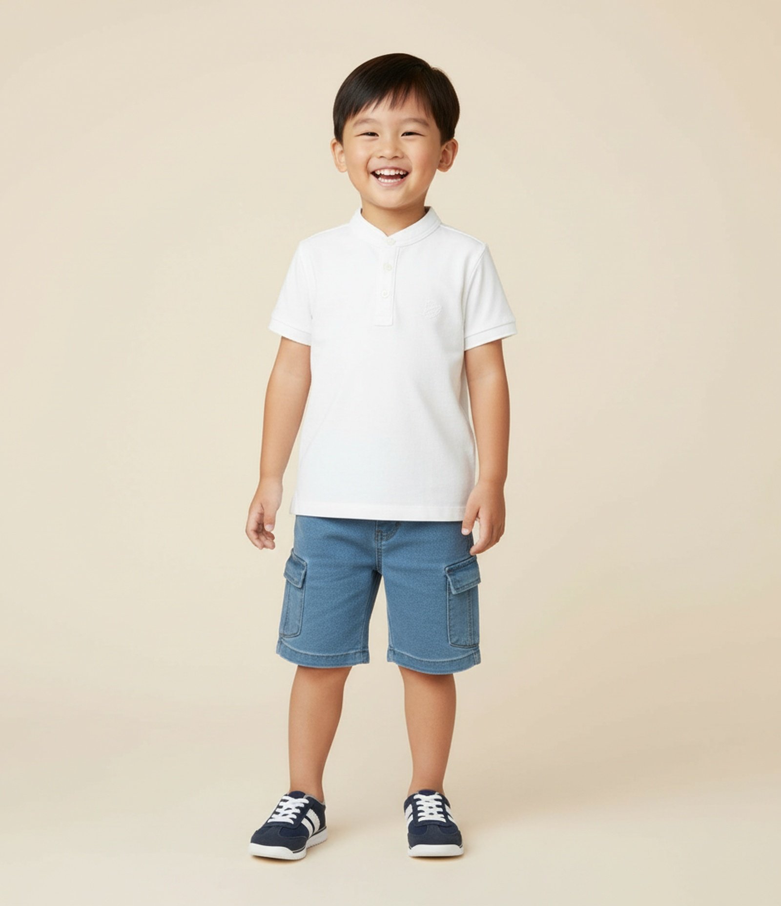 Camiseta Infantil com Bordado no Peito e Gola Padre - Tam 1 a 5 anos Branco 1