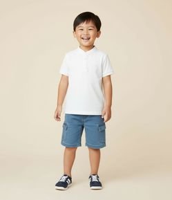 Camiseta Infantil com Bordado no Peito e Gola Padre - Tam 1 a 5 anos
