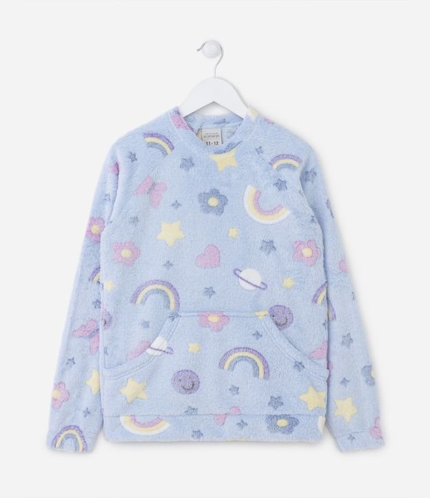 Pijama Longo Infantil Fleece com Estampa Divertida - Tam 5 ao 14 anos Azul 2