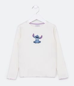 Blusa Cropped Infantil Canelada com Bordado Stitch - Tam 5 a 14 Anos