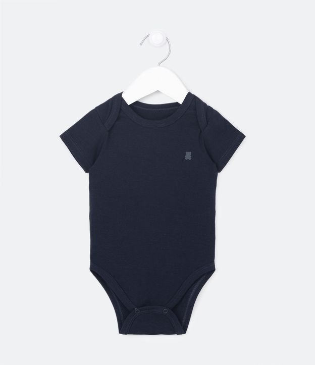 Body Básico Infantil em Cotton com Silk de Ursinho no Peito - Tam 0 a 18 meses Azul Marinho 1
