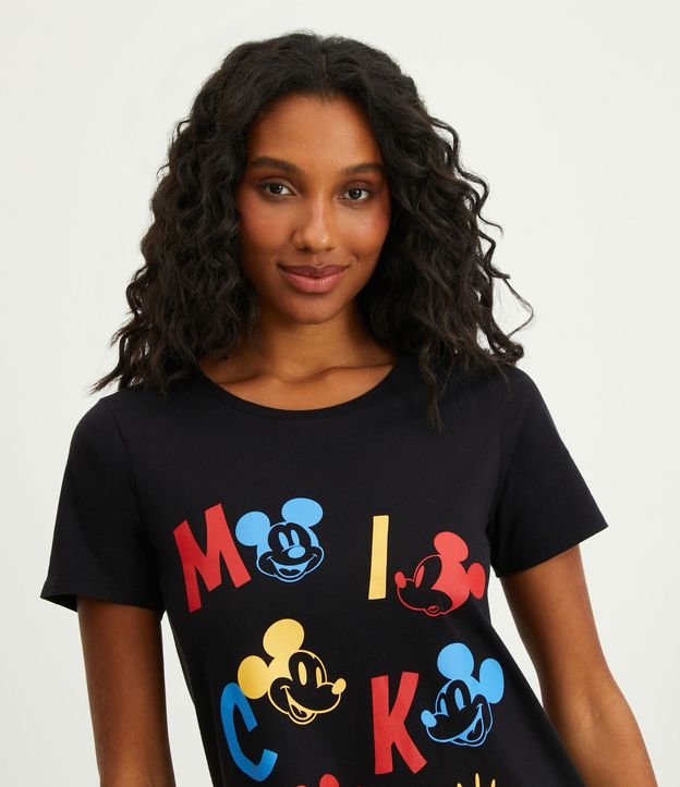 Camisola em Algodão com Manga Curta e Estampa Mickey Mouse Preto 3