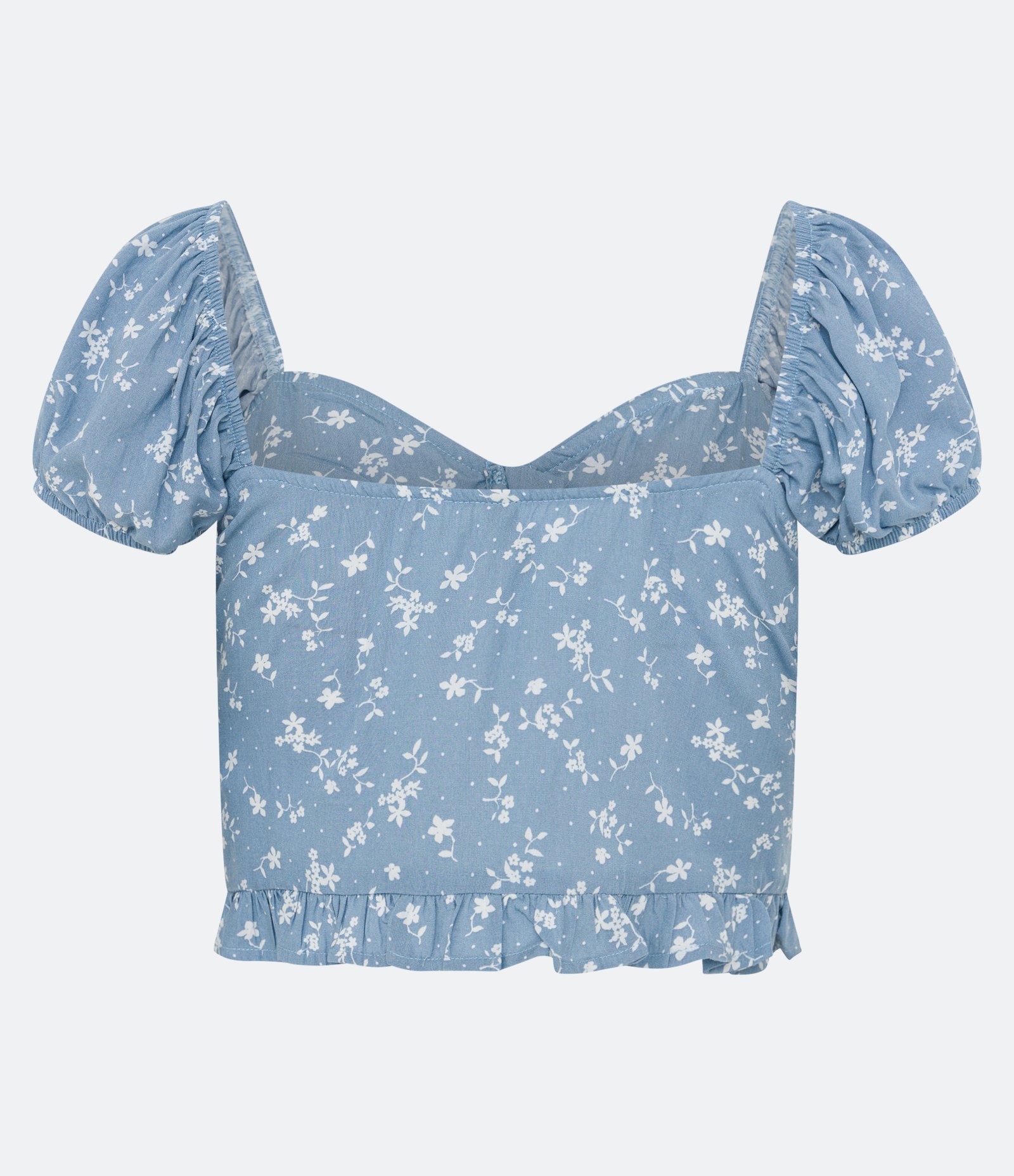 Blusa Cropped em Viscose Manga Bufante e Estampa Floral Azul 7