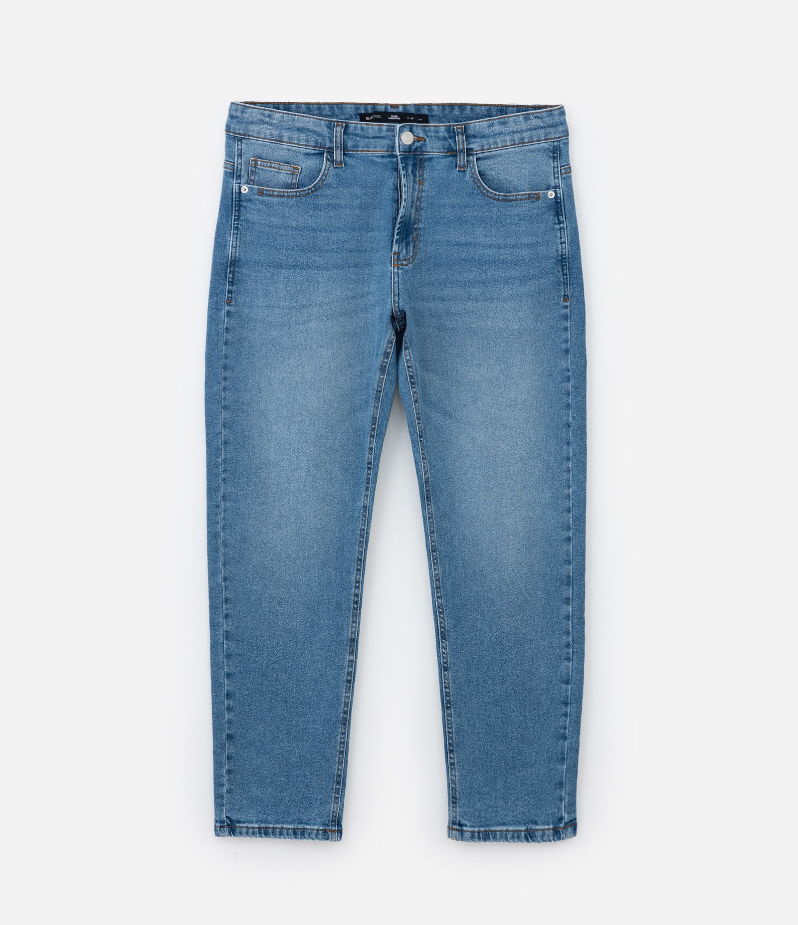Calça Slim Cropped em Jeans com Efeito Estonado Azul Médio 5