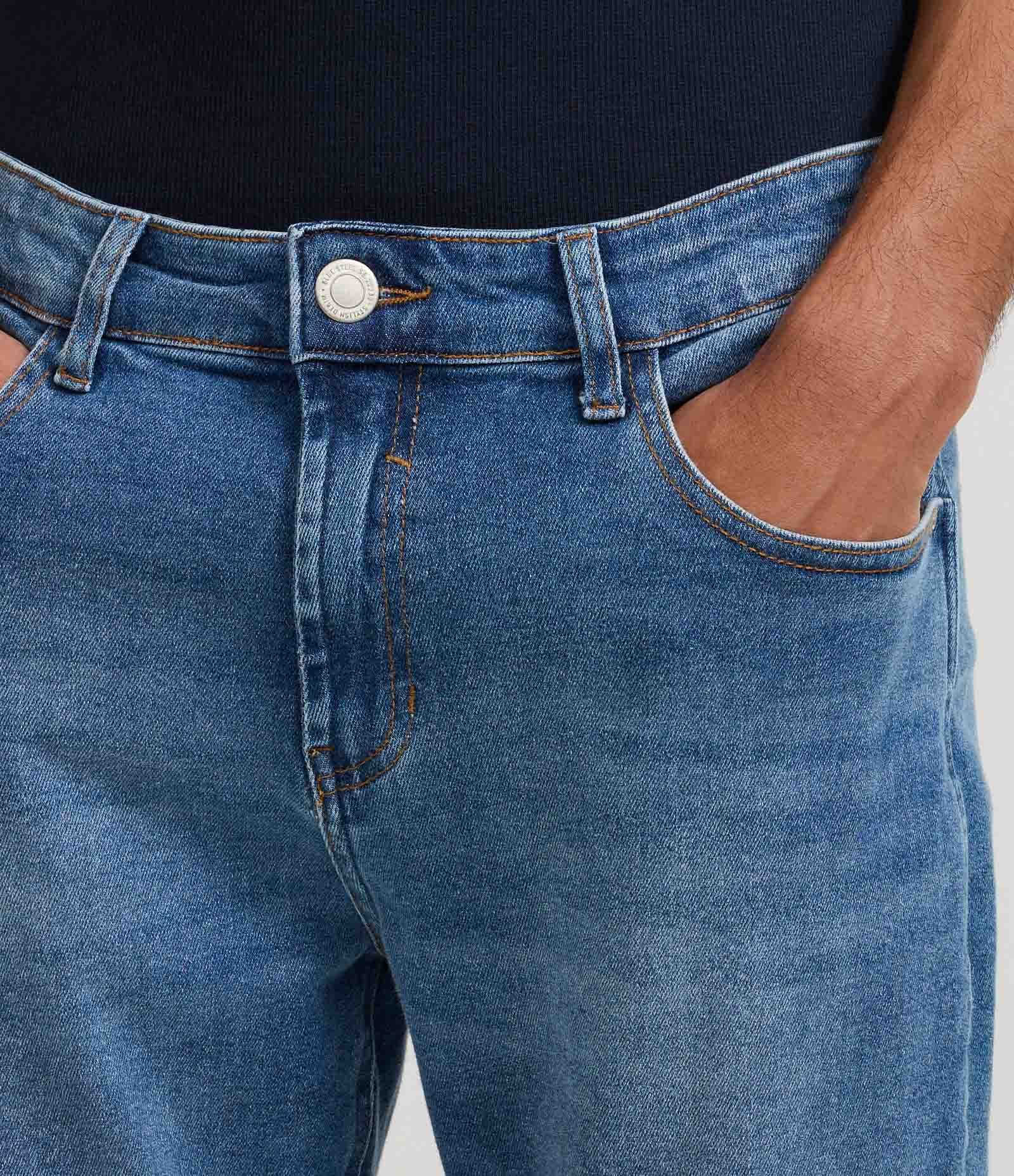 Calça Slim Cropped em Jeans com Efeito Estonado Azul Médio 8