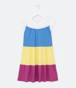 Vestido Infantil com Babados e Blocos de Cor - Tam 5 a 14 Anos