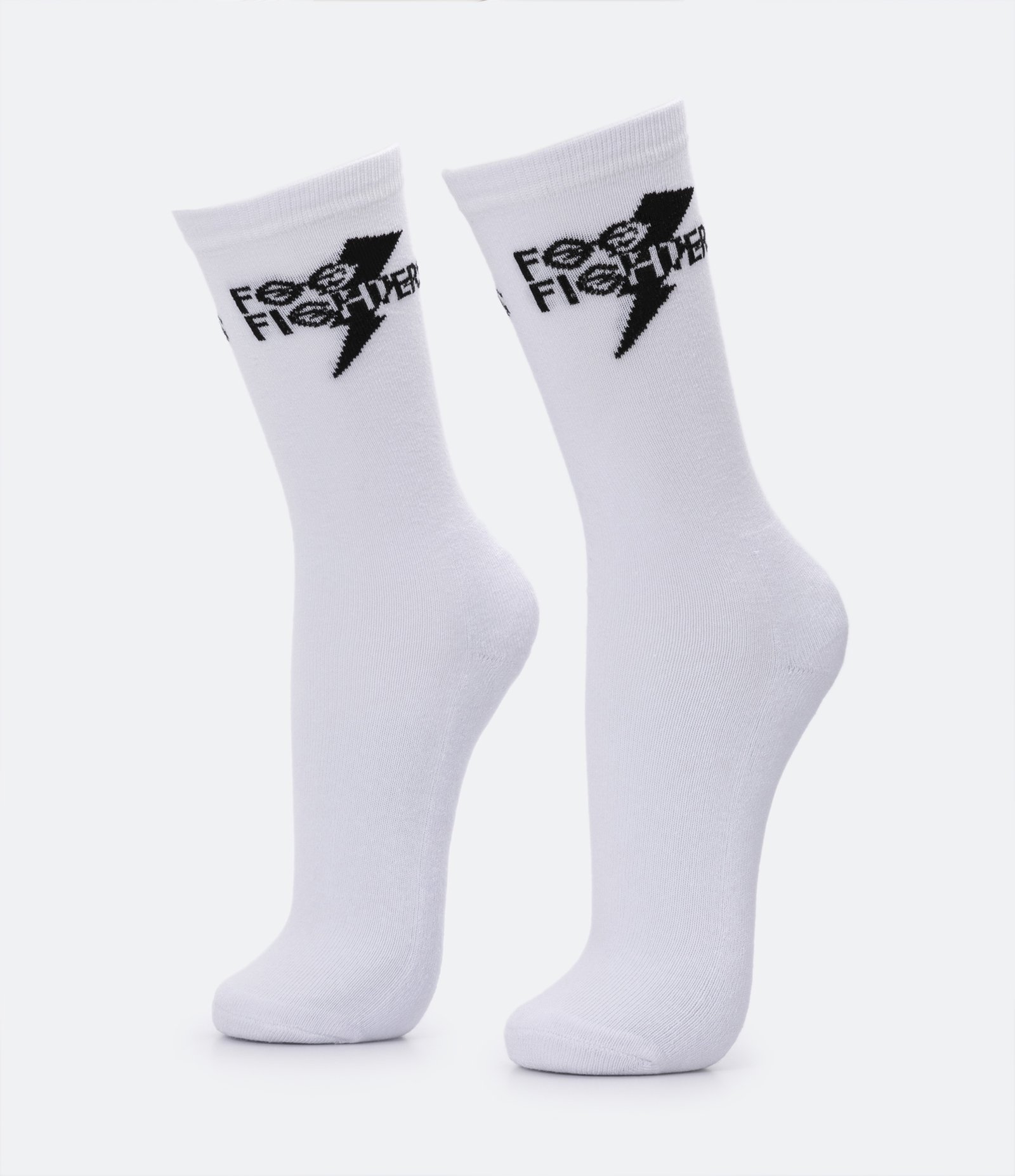 Meia Cano Alto em Algodão com Estampa Foo Fighters Branco 1