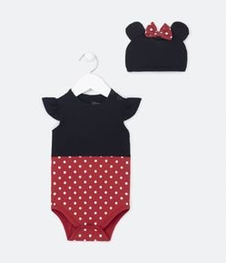 Body Infantil com Estampa Minnie e Acompanha Touquinha com Laço - Tam 0 a 18 meses