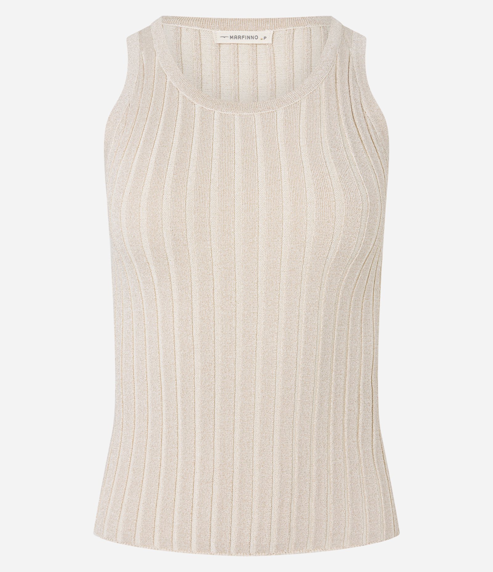 Blusa sem Manga em Viscose Canelada com Fio Metalizado Bege 6