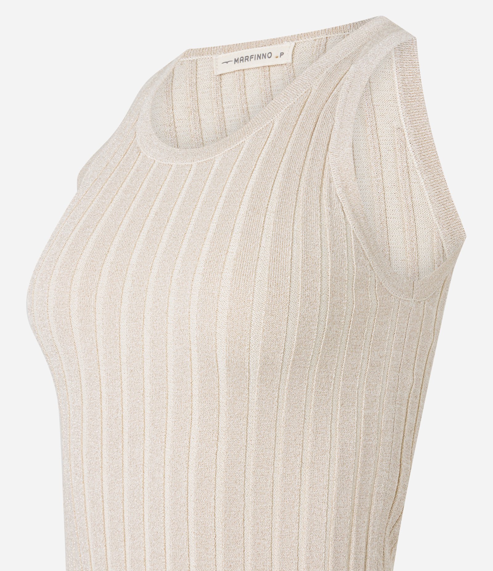 Blusa sem Manga em Viscose Canelada com Fio Metalizado Bege 7