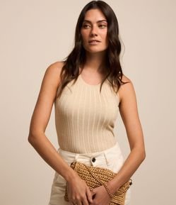Blusa sem Manga em Viscose Canelada com Fio Metalizado