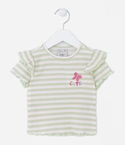 Blusa Infantil Texturizada com Babados nos Ombros e Bordado de Borboletas - Tam 1 a 5 anos