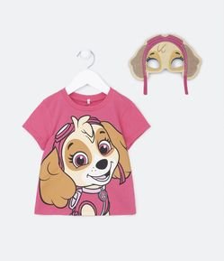 Camiseta Infantil com Estampa e Máscara da Skye - Tam 2 a 6 Anos