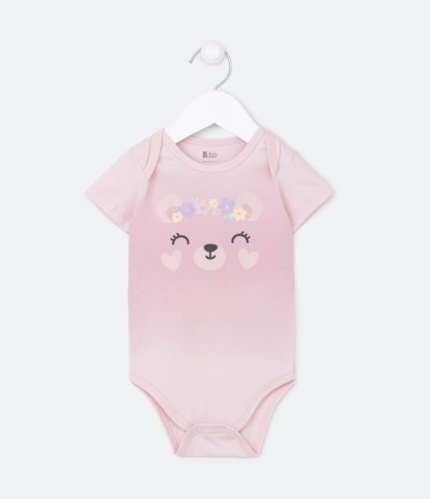 Body Infantil Dip Dye Estampa Cara de Ursinha - Tam 0 a 18 meses