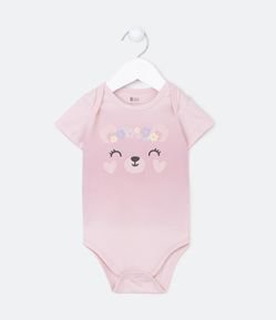 Body Infantil Dip Dye Estampa Cara de Ursinha - Tam 0 a 18 meses
