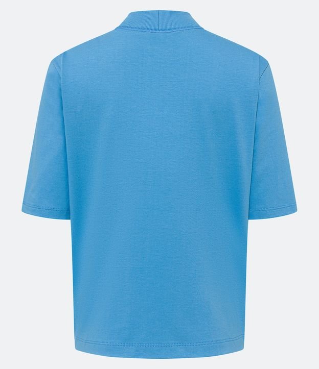 Camiseta em Algodão com Golinha Alta e Manga Curta Azul 6