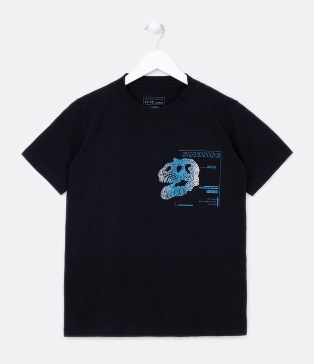 Camiseta Infantil com Estampa Dino Escaneado - Tam 5 a 14 Anos - Cor: Preto - Tamanho: 9-10