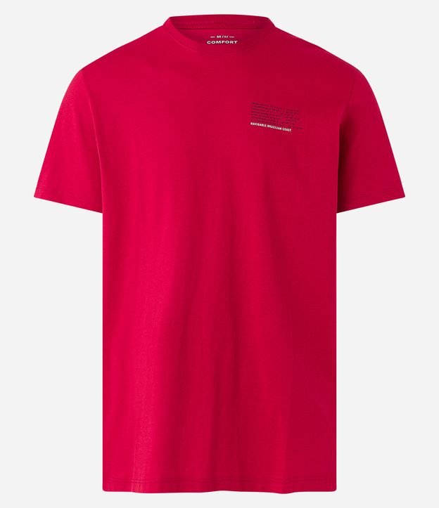 Camiseta Comfort em Meia Malha com Estampa de Coordenadas Geográficas Vermelho 7