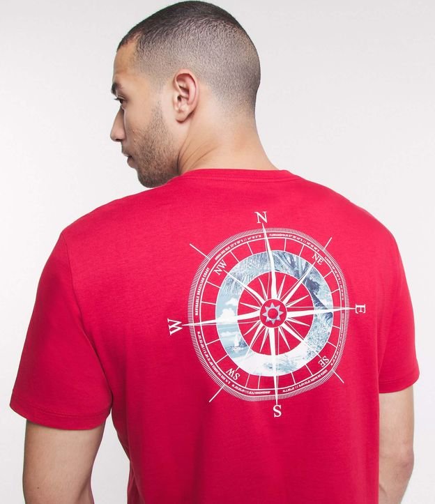 Camiseta Comfort em Meia Malha com Estampa de Coordenadas Geográficas Vermelho 6
