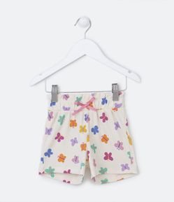 Short Infantil Canelado com Lacinho Aplicado e Estampa de Borboletas - Tam 1 a 5 Anos