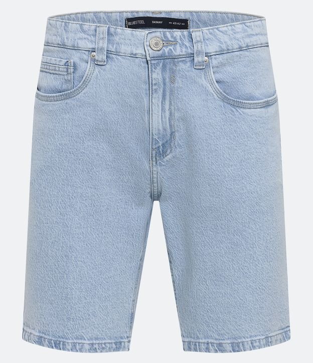 Bermuda Skinny Jeans Delavê com Textura e Bolsos Azul Claro 5