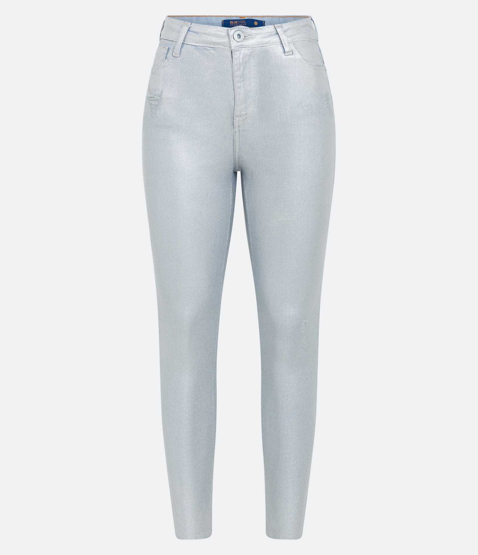 Calça Skinny Jeans com Textura Resinada e Detalhe em Foil Prata 5