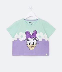 Blusa Cropped Infantil Estampa Margarida com Lacinho de Paetês - Tam 4 a 14 Anos